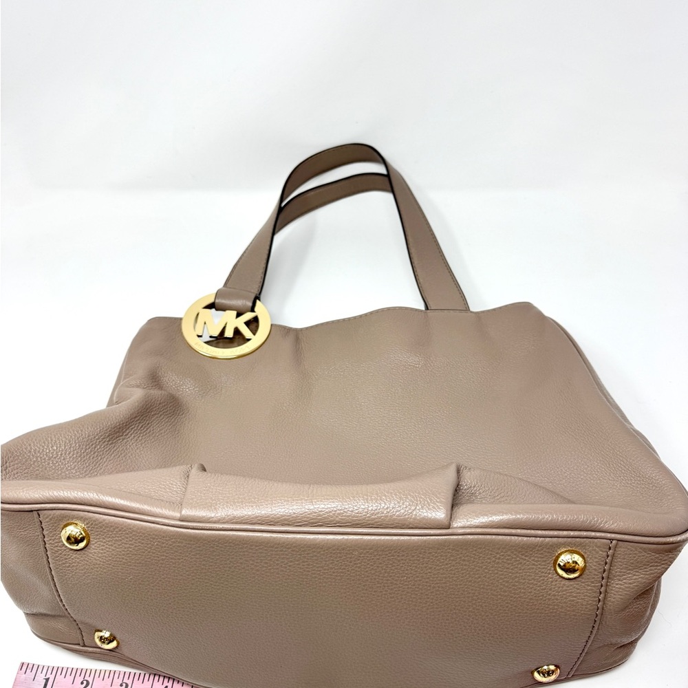Michael Kors Fulton Large Shoulder Tote Tan Dark Dune Pebbled Leather Bag - Picture 11 of 14
